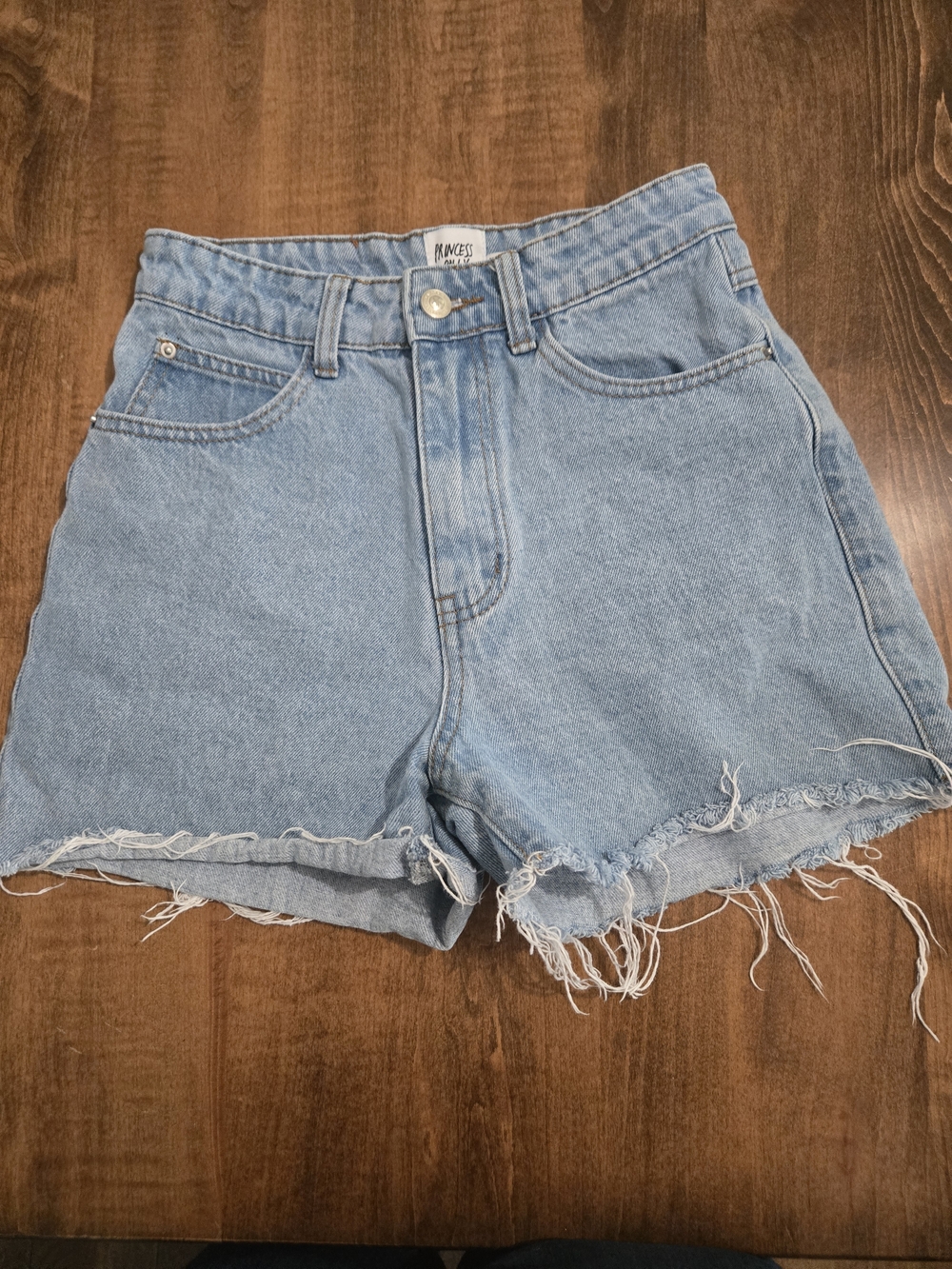 Princess Polly Light Wash High-Waist Distressed Denim Shorts